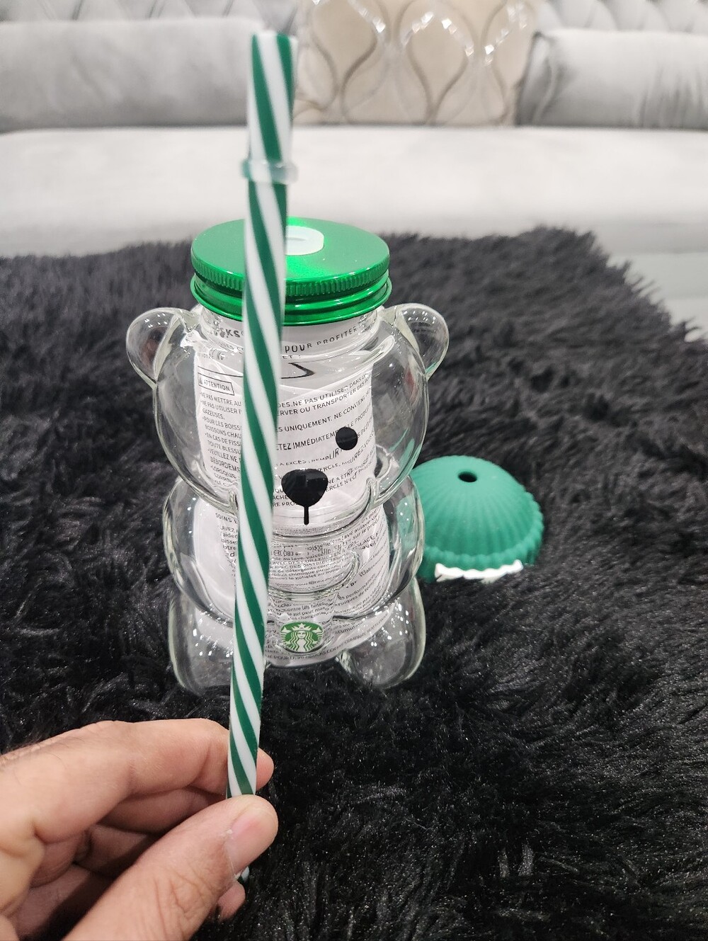 Starbucks Clear Glass Bear Tumbler with Teal Accent